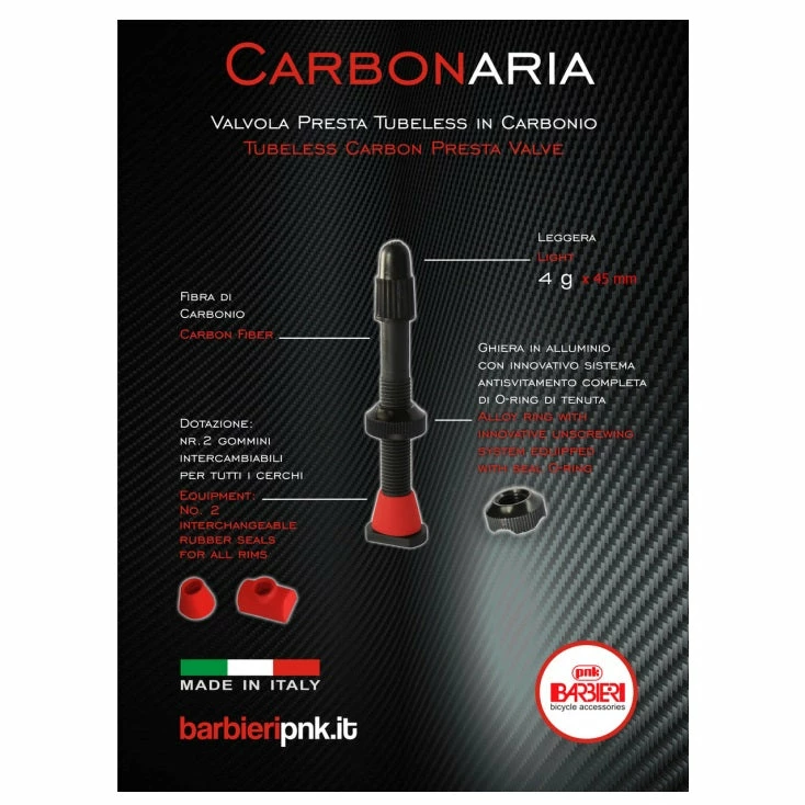 Paire De Valves Tubeless Presta En Carbone Carbonaria Barbieri 3 Paire De Valves Tubeless Presta En Carbone Carbonaria Barbieri – Image 3